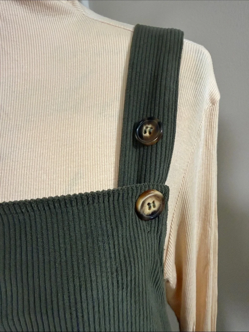 Olive Green Corduroy Pinafore Mini Dress